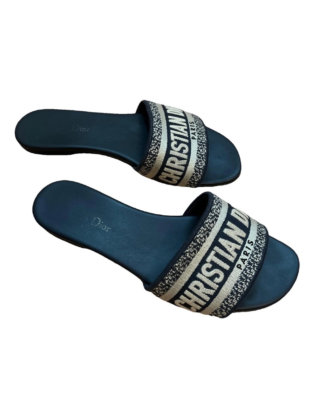 Dior Black and Cream Logo Slide Sandals
